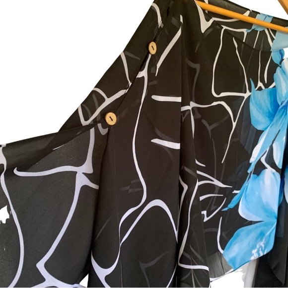 BABA HAWAII Women Blue Floral and Sheer Black Top Cover Up - Picture 4 of 9